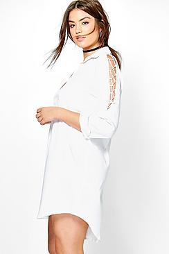 Boohoo Plus Lydia Lace Up Shoulder Shirt Dress