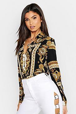Boohoo Satin Chain Print Shirt