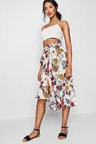 Boohoo Imogen Woven Floral Ruffle Belted Midi Skirt