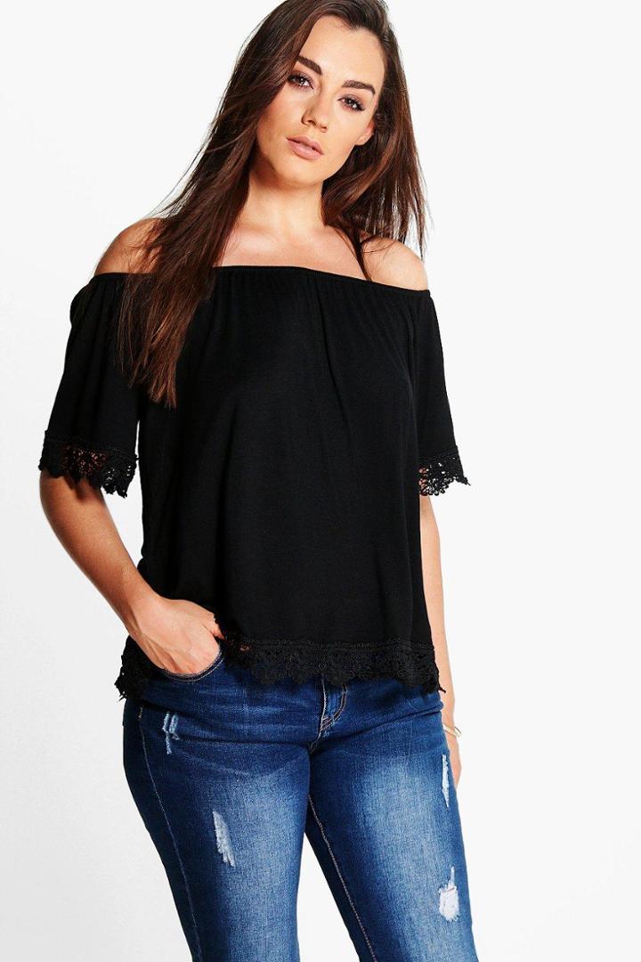 Boohoo Plus Lilou Off The Shoulder Trim Detail Top Black