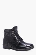 Boohoo Brogued Lace Up Smart Boots Black