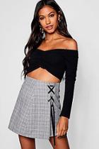 Boohoo Woven Check Lace Up A Line Mini Skirt