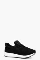 Boohoo Millie Knitted Lace Up Trainer Black