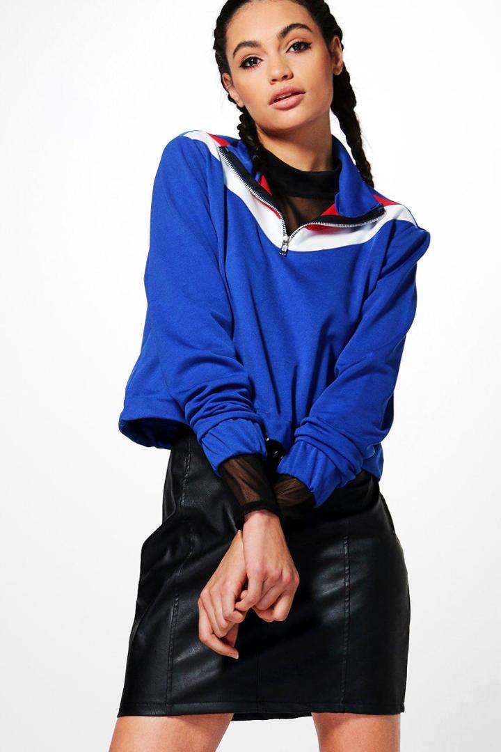 Boohoo Josie Draw Cord Overhead Zip Front Hem Top Multi