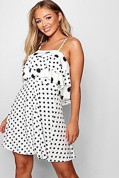 Boohoo Fliss Tie Strap Layered Spot Print Skater Dress