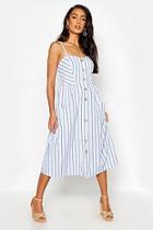Boohoo Stripe Button Through Linen Midi Dress