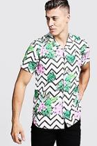 Boohoo Floral Chevron Print Short Sleeve Revere Shirt