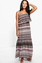 Boohoo Caitriona Trim Detail Printed Maxi Dress Black