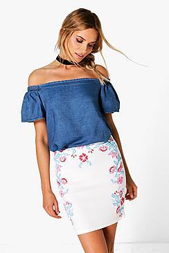 Boohoo Priya Printed Embroidery Mini Skirt