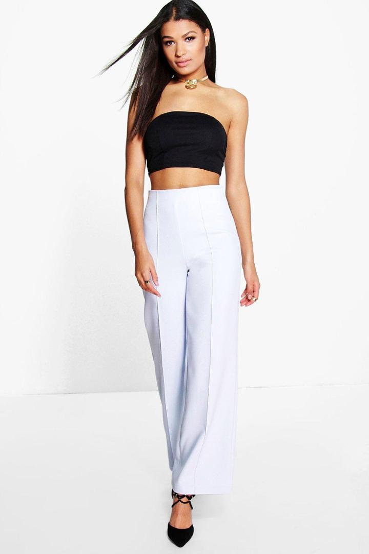 Boohoo Isabel High Waisted Pin Tuck Kick Flare Trousers Sky