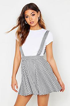 Boohoo Gingham Check Pinafore Skirt