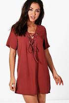 Boohoo Triangle Metal Detail Lace Up Shift Dress