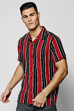 Boohoo Wide Stripe Short Sleeve Revere Viscose Shirt