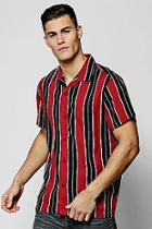 Boohoo Wide Stripe Short Sleeve Revere Viscose Shirt