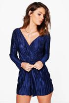 Boohoo Mia Crinkle Wrap Front Playsuit Navy
