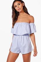 Boohoo Petite Summer Frill Sleeve Off The Shoulder Playsuit