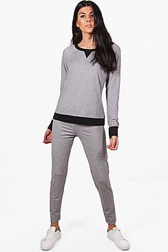 Boohoo Black Trim Raglan & Legging Set