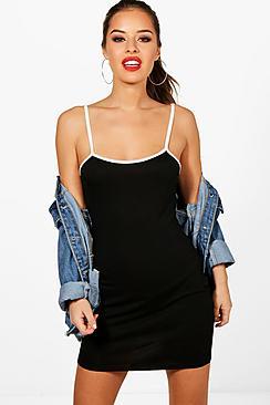 Boohoo Petite Hayley Contrast Binding Strappy Dress