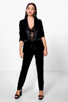 Boohoo Ella Boutique Velvet Tux Tailored Trouser Black