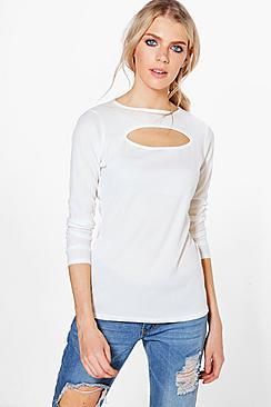 Boohoo Jasmine Cut Out Rib Long Sleeve Top