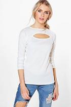 Boohoo Jasmine Cut Out Rib Long Sleeve Top