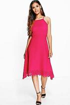 Boohoo Dani Lazer Hem Strappy Midi Skater Dress