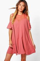 Boohoo Coleen Lace Cold Shoulder Swing Dress Spice