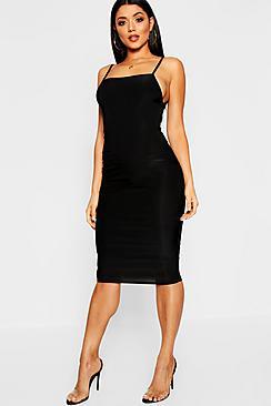 Boohoo Double Slinky Low Side Midi Dress