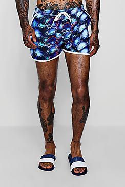 Boohoo Coral Print Runner Swim Short