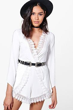 Boohoo Emily Crochet Trim Playsuit