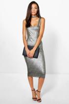 Boohoo Tall Maymie Metallic Choker Midi Dress Silver
