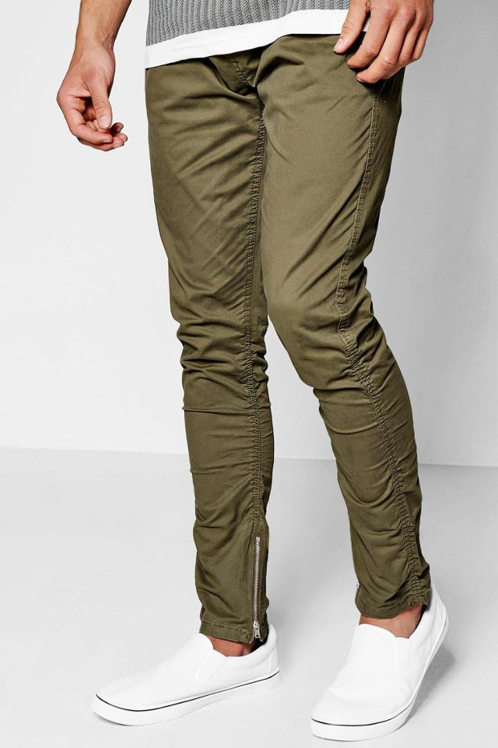 Boohoo Rouched Leg Peached Finish Chino Trousers Khaki