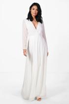 Boohoo Dora Chiffon Long Sleeved Wrap Maxi Dress Ivory