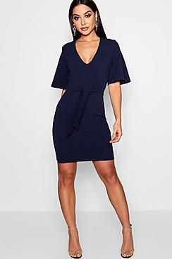 Boohoo Tie Front Bodycon Dress
