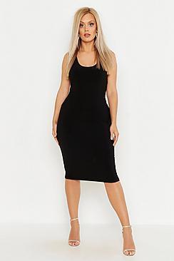 Boohoo Plus Double Slinky Low Side Midi Dress