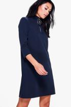 Boohoo Nina Tailored Zip Detail Swing Dress Navy