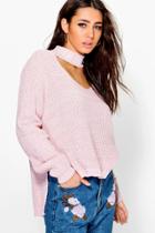 Boohoo Josephine Marl Choker Jumper Pink