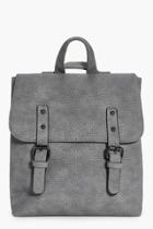 Boohoo Keira Buckle Detail Structured Backpack Grey