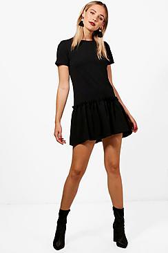 Boohoo Cap Sleeve Drop Waist Shift Dress
