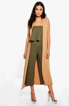 Boohoo Cari 3 Piece Crop Culotte & Duster Co-ord Set Khaki