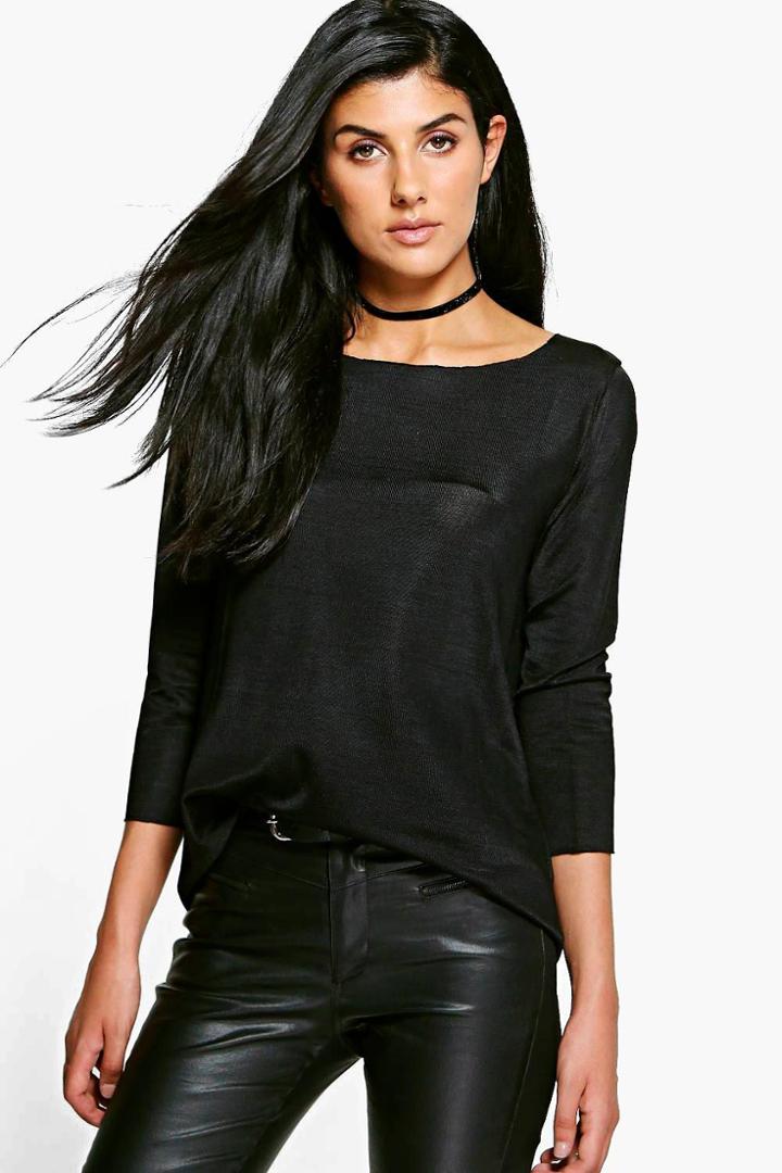 Boohoo Hellen Premium Oversized Slash Neck Top Black