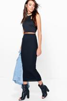 Boohoo Bee Long Line Ribbed Midi Skirt Black