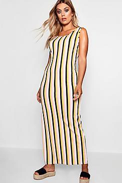 Boohoo Plus Tonal Stripe Scoop Neck Jersey Maxi Dress