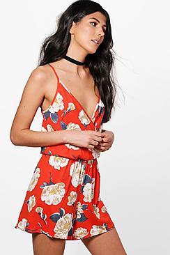 Boohoo Nia Floral Cami Wrap Playsuit