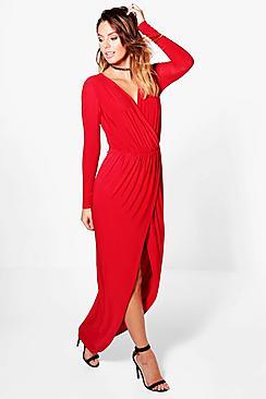 Boohoo Arianna Slinky Wrap Top Maxi Dress