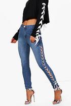 Boohoo Petite Luci Lace Up Skinny Jean