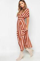 Boohoo Tonal Stripe Pocket Detail Midi Dress