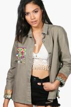 Boohoo Boutique Hannah Embroidered Utility Jacket Taupe