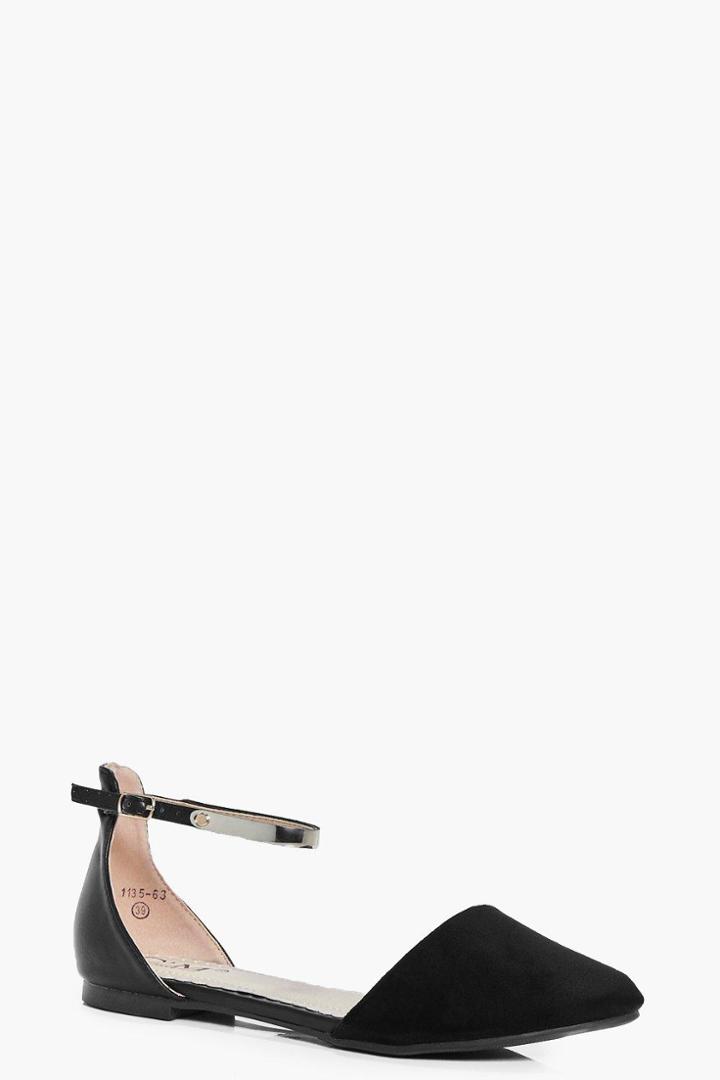 Boohoo Evelyn Pointed Metal Trim Ankle Band Ballet Black