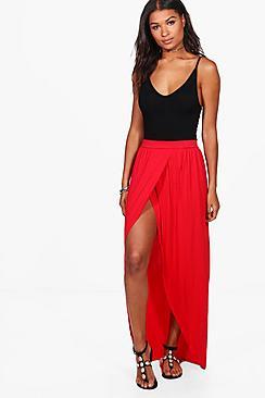 Boohoo Reine Wrap Front Jersey Maxi Skirt